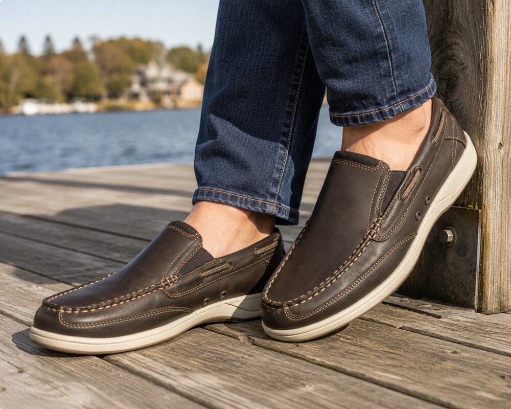 Florsheim Lakeside Slip On Men 12M Leather Moc Toe Shoes